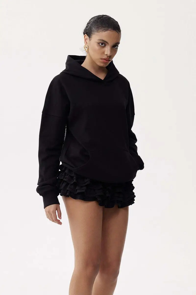 Black Rhinestone Hoodie with Back Net Sparkle - LUFERS