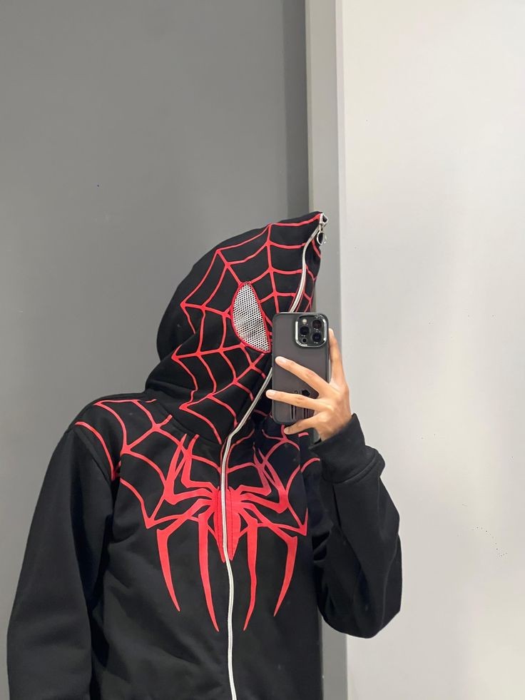 Black Spiderman Zipper Hoodie PRINTED - LUFERS