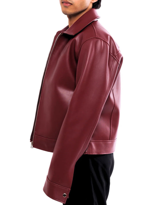 Classic Cherry Red Collar Leather Jacket – LUFERS