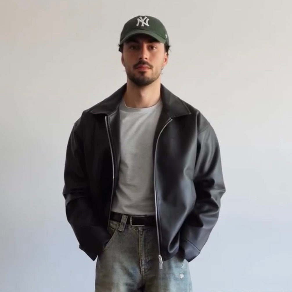 Classic Black Collar Leather Jacket – LUFERS