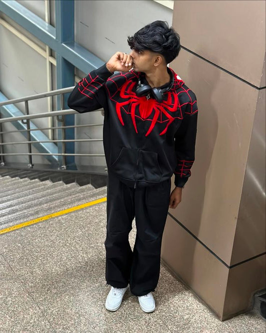 Black Spiderman Zipper Hoodie PRINTED - LUFERS
