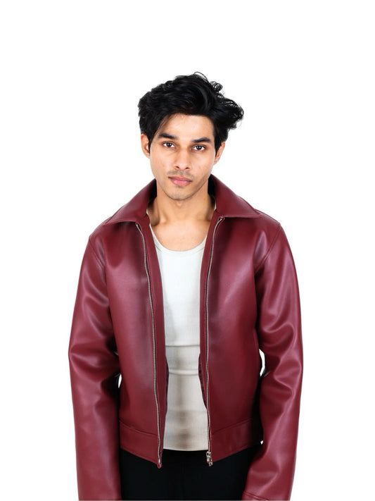 Classic Cherry Red Collar Leather Jacket – LUFERS