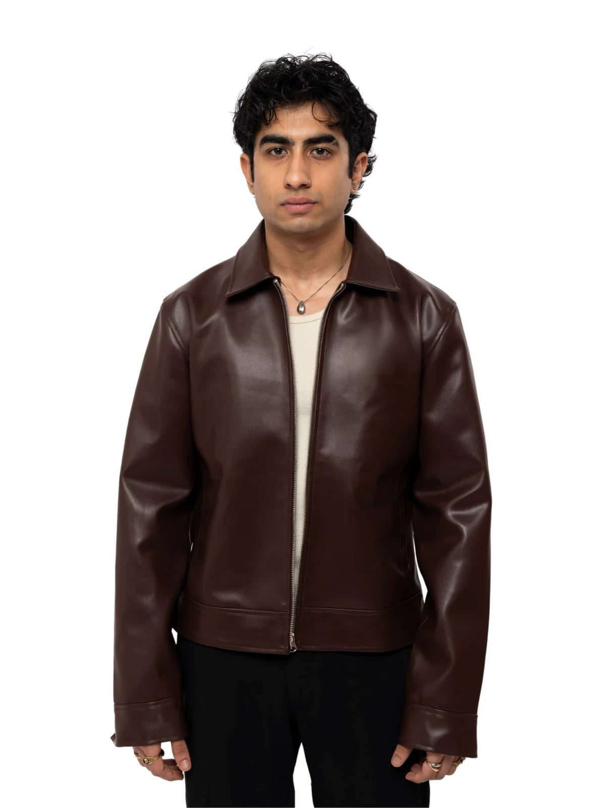 Classic Chocolate Brown Unisex Collar Leather Jacket – LUFERS