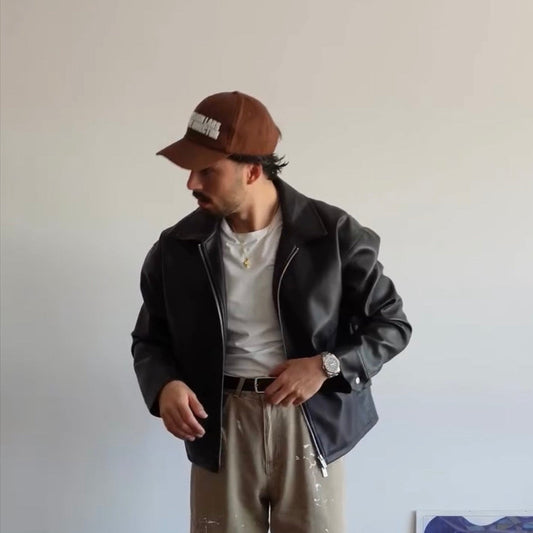 Classic Black Collar Leather Jacket – LUFERS