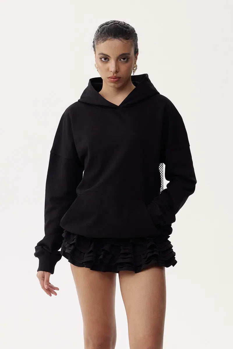 Black Rhinestone Hoodie with Back Net Sparkle - LUFERS
