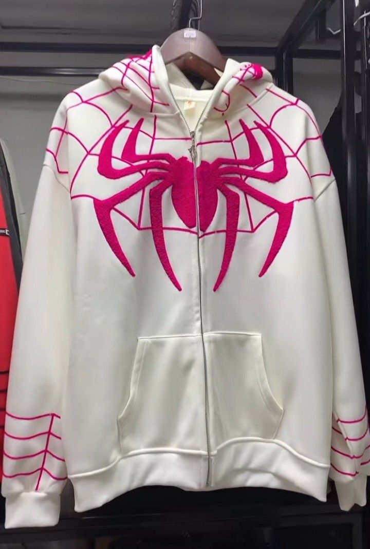 White Spiderman Zipper Hoodie Printed - LUFERS