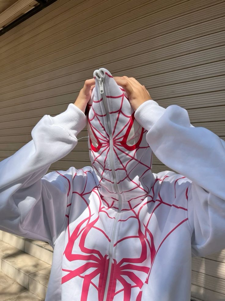 White Spiderman Zipper Hoodie Printed - LUFERS