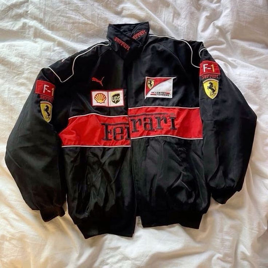 Black Ferrari F1 Vintage Jacket | Premium Unisex Motorsport Fashion | Ultra-Limited | LUFERS® F1 Edition