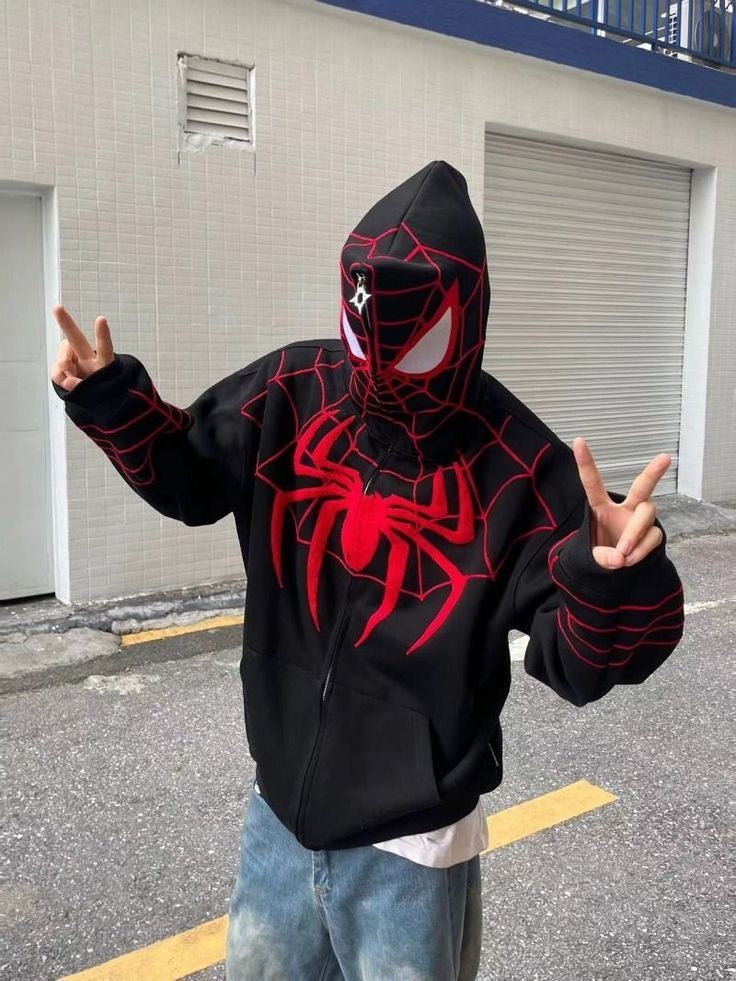Black Spiderman Zipper Hoodie PRINTED - LUFERS