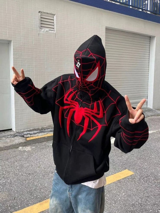 Black Spiderman Zipper Hoodie PRINTED - LUFERS